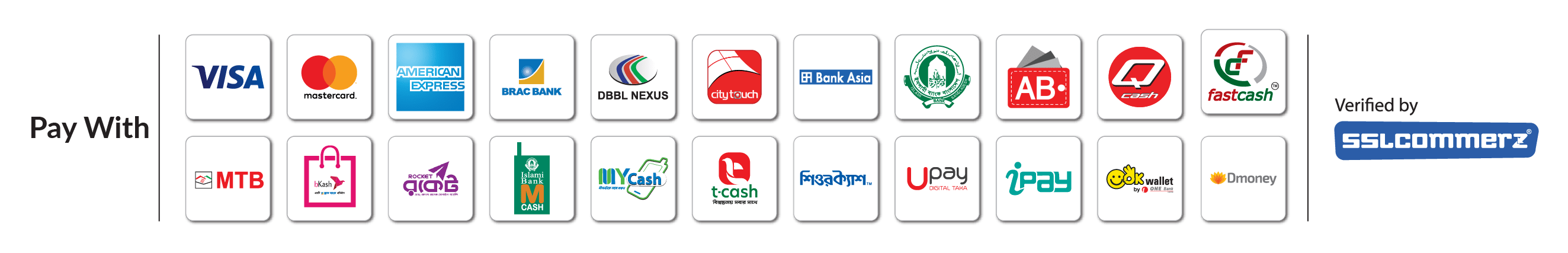 Pay with bKash, Nagad, Rocket, Visa, Mastercard and more via SSLCommerz